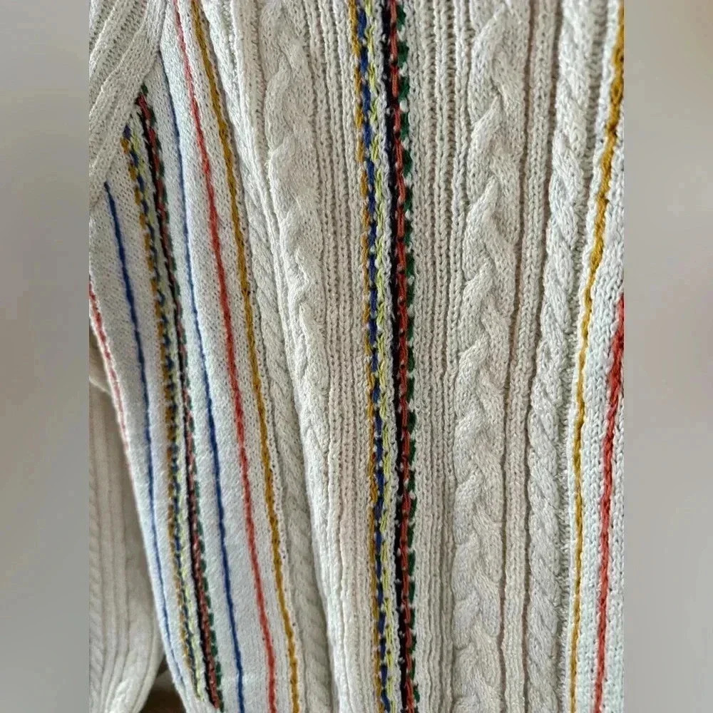 NWOT JCREW x The Reeds Cable knit crew sweater with retro stripe stitch XSmall - Picture 2 of 4